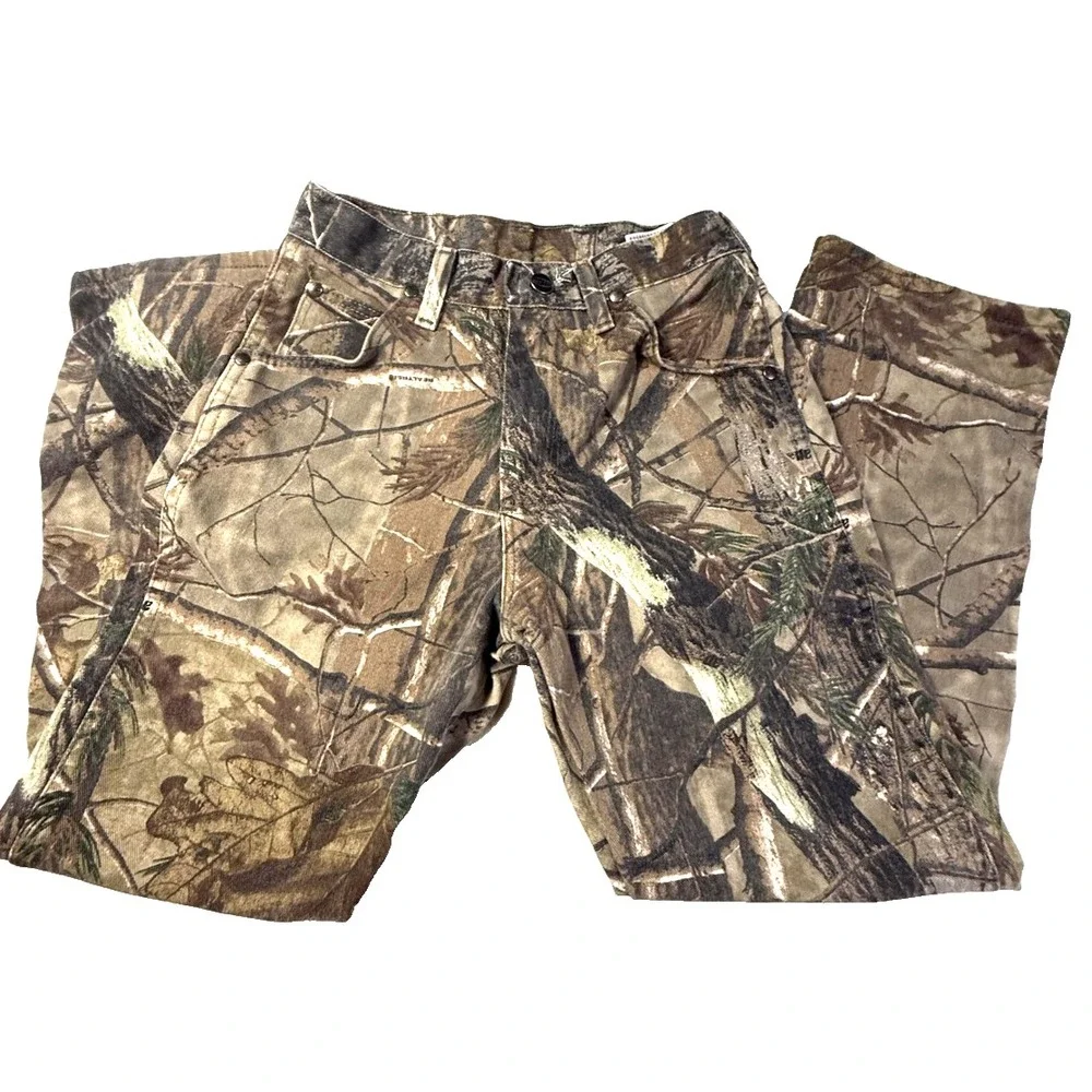 Wrangler Y2K Realtree Camo Jeans Girls 12 Regular Hunting Pants Brown Outdoor